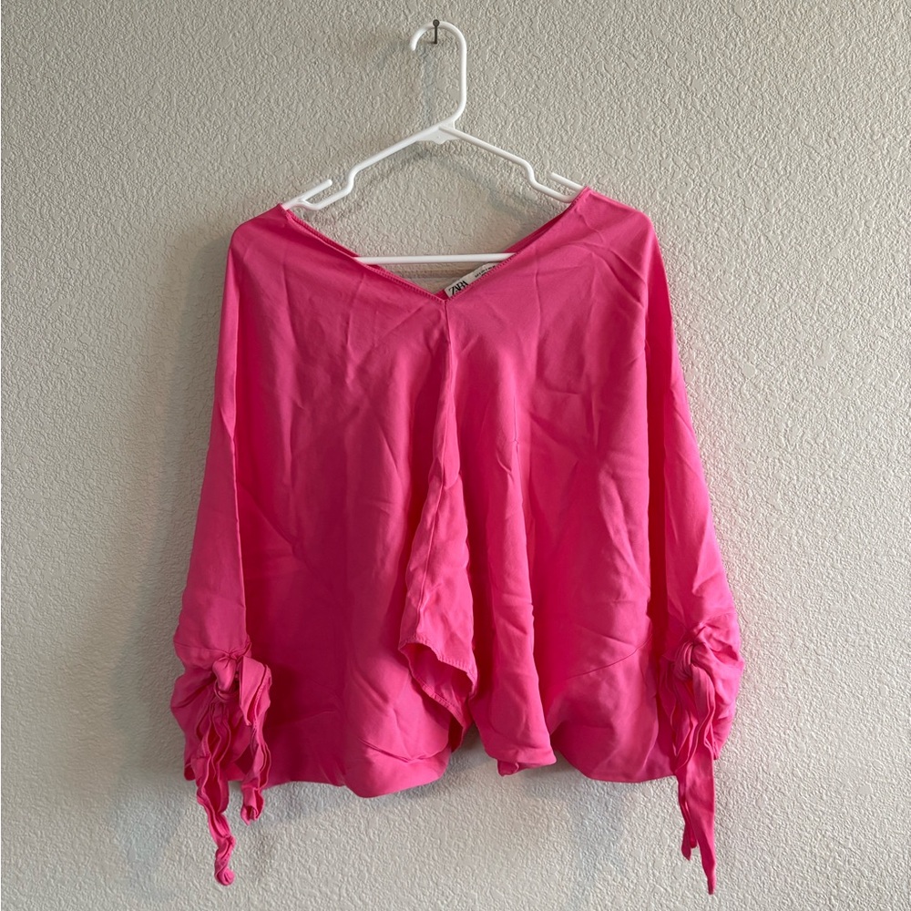 Zara Pink 3/4 Sleeve Tie Front Blouse